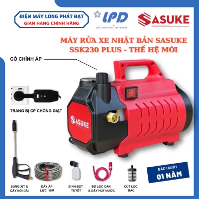 Máy Rửa Xe Cao Cấp Sasuke SSK230 PLUS Công Suất 2300W Có Chỉnh Áp Mô Tơ Lõi Đồng bảo hành 12 tháng