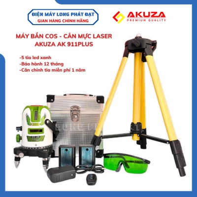 Máy cân bằng Laser Akuza AK911 Plus, máy cân mực 5 tia led xanh, đèn led siêu sáng, có hỗ trợ dùng ngoài trời