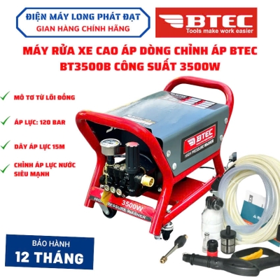 Máy Rửa Xe Chỉnh Áp BTEC công suất 3500W lực nước siêu mạnh dây áp lực 15m bảo hành chính hãng 12 tháng