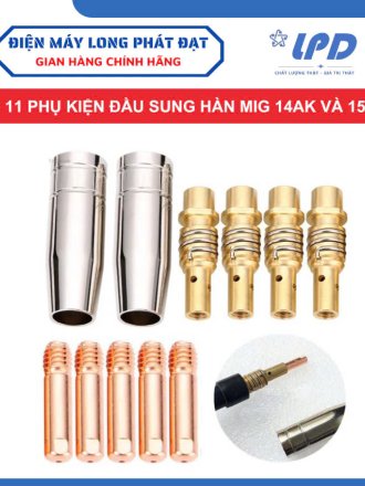 Bộ 11 phụ kiện máy hàn MIG gồm béc hàn/chụp hàn và khớp nối súng hàn